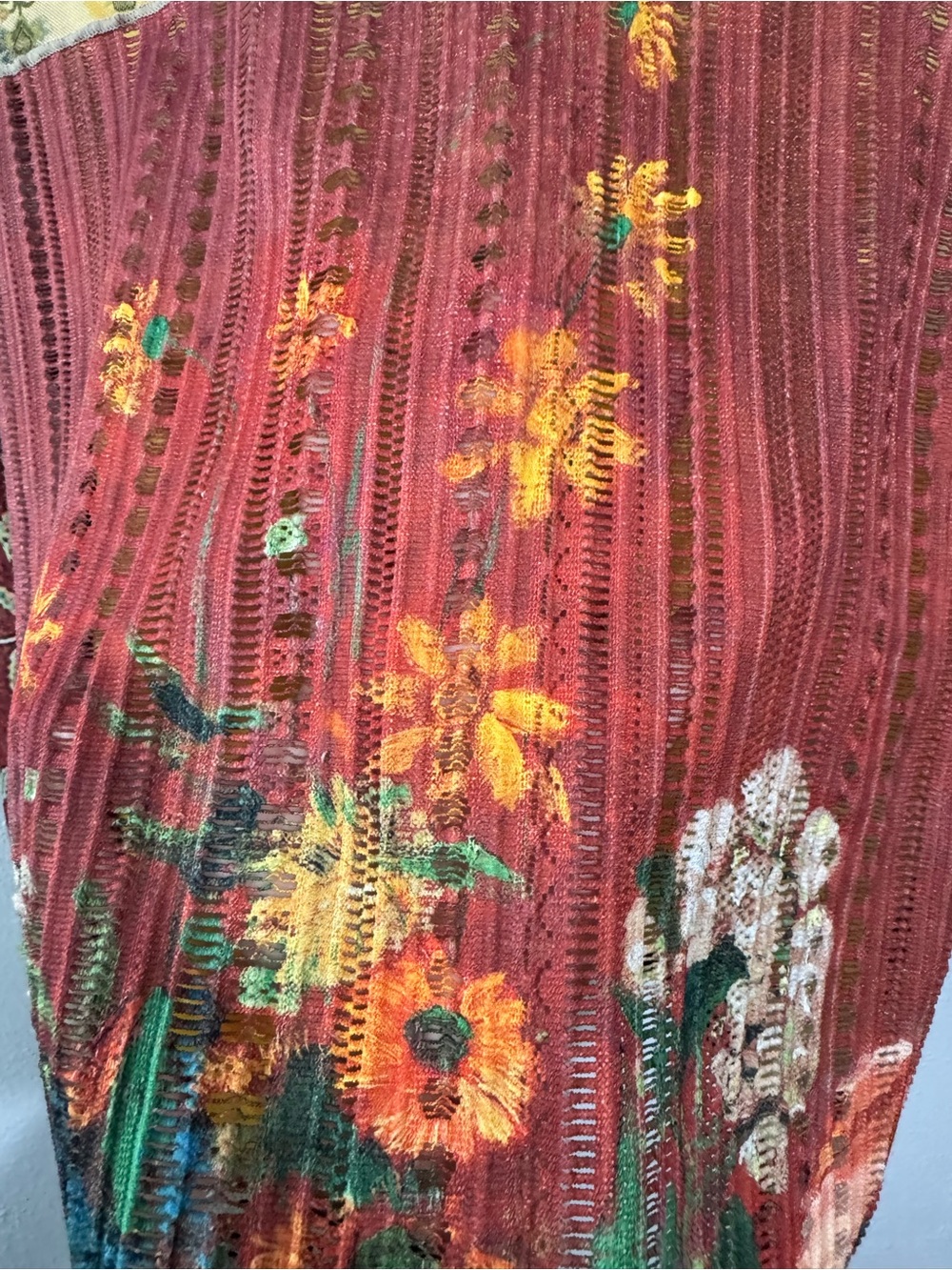 Desigual Polynesia tulle rare Multicolor Painted-Scene Tee semi sheer large - Picture 7 of 8